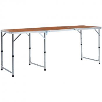 Mesa de Camping Plegable de Aluminio 180x60 cm Color Marrón para Senderismo, Terraza y Jardín