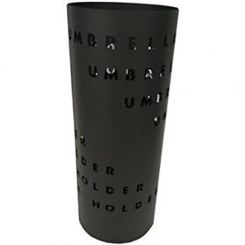 Soporte para paraguas redondo de metal pintado negro con diseño de letras - Diámetro 18 cm, Altura 46 cm - King Collection