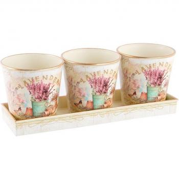 Set de Macetas DKD Home Decor Rosa Dorado PVC Aluminio Shabby Chic 38 x 13 x 14 cm (3 Piezas)
