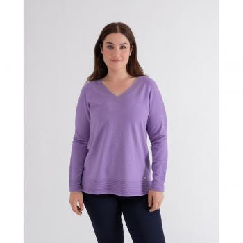 October - Jersey de mujer con escote en pico, detalles de strass y tejido ottoman