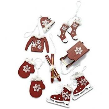 HEITMANN DECO Juego de Adornos Colgantes para árbol de Navidad, de Madera, 6 Piezas, decoración navideña, Color Burdeos/Blanco