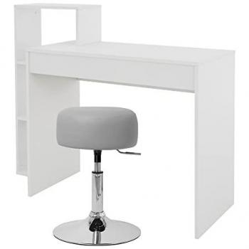 Escritorio Blanco con Taburete Giratorio Regulable y Estantería 110x72x40 cm - ML Design