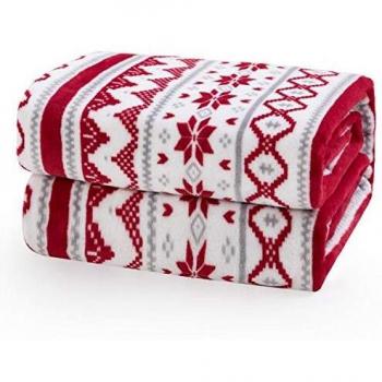 Bedsure Manta para Sofás de Franela 150x200cm - Manta Cama 90 de Patrón Tradicional de Navidad Reversible de 100% Microfibre Extra Suave - Manta para Regalo Roja/Blanca Transpirable