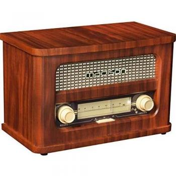 MAD-RETRORADIO - MADISON - Radio vintage a pilas con FM, Bluetooth, AUX-IN 10W - Acabado en madera