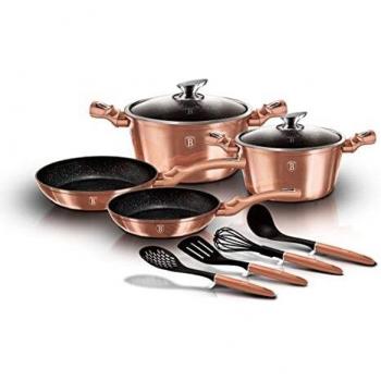 Berlinger Haus Rose Gold Batería Cocina Inducción 10 Piezas, Antiadherente Mármol sin PFOA, Aluminio