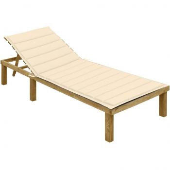 Tumbona de jardín con cojín crema de madera de pino impregnada