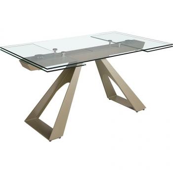 Mesa Comedor Extensible Rectangular Angel Cerda 1125C, Cristal Templado, Dorado, Dimensiones: 160/200/240 x 100 x 76 cm