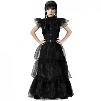 Disfraz Infantil Niña Gótica Baile Atosa, vestido negro, talla 10 a 12 años