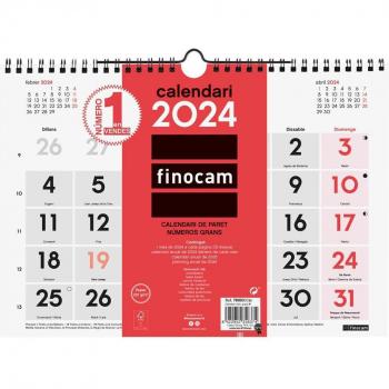 Finocam 780030024 Calendario de Pared 2024 Neutro con Números Grandes, Tamaño M (300x210 mm), en Catalán