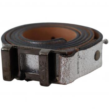 Costume National Brown Metallic Silver Leather Belt - 85 cm / 34 Inches