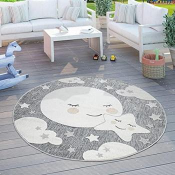Alfombra Infantil Juegos Cuarto Infantil Redonda Chicos Chicas 3D Luna Gris Ø 200 cm - Paco Home