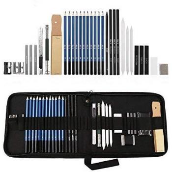 Lapices de Dibujo Artístico, Lypumso 32pcs Set Dibujo Profesional del Artista, Incluye Lapices Grafito, Carboncillos, Herramientas de Dibujo etc, para Artista Principiante Estudiante Niños y Adultos
