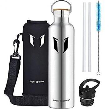 Super Sparrow Botella Agua Acero Inoxidable - Botella Agua Niños - 350ml/500ml/620ml/750ml/1L - Botella Termica Boca Estándar - Sin BPA , para Niños & Adultos, Deporte, Oficina, Yoga, Ciclismo