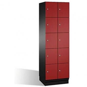 Armario de Compartimentos Bajo Llave Cambio C+P, 2 Abteil, Acero, Color Negro y Rojo Rubí, Dimensiones 600 mm, 10 Compartimentos