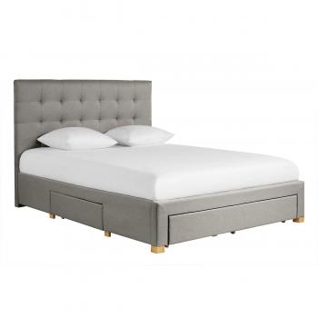 Cama con cajones 2 plazas 160 x 200 cm de tela gris claro RENO