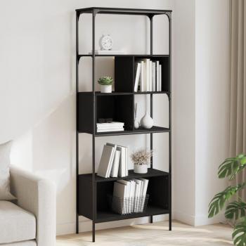 Librería negra de 5 estantes de madera multicapa, dimensiones 76x33x188,5 cm