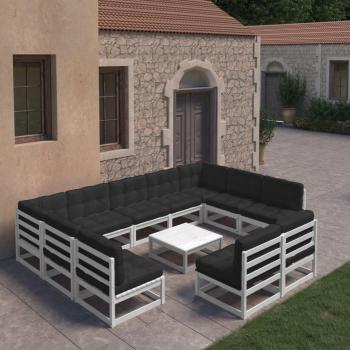 vidaXL Set de Muebles de Jardín 10 pzas con Cojines Blanco en Madera Maciza de Pino