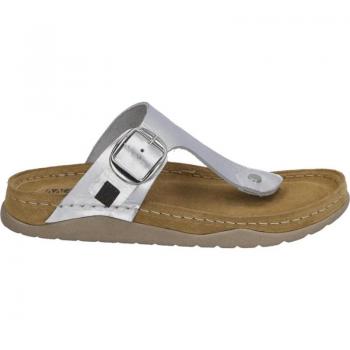 Cómoda Chancla entre dedos mujer Westland Girona-09 en suave piel plata, tiras ajustables con hebilla, plantilla acolchada anatómica, altura tacón bajo (1-3 cm), referencia 2181249750