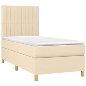 Cama Box Spring con colchón y luces LED, tela crema, 100x200 cm