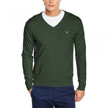 Gant Cotton Wool V-Neck, Suéter para Hombre, Green-Grün