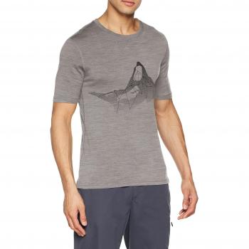 Odlo BL Top Crew Neck S/S Nikko 100% Merino Print – Camiseta, Primavera/Verano, Hombre, Color Grey Melange with Mountain Print, tamaño Small