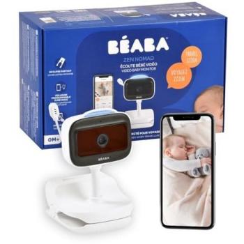 Vigilabebés con Video BEABA Zen Nomad Blanco - Visión Nocturna, App Móvil, Luz Nocturna Multicolor, Walkie Talkie, Canciones de Cuna, Termómetro y Control de Humedad