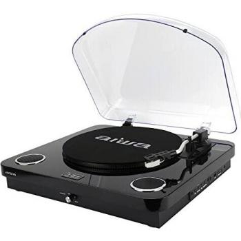 Aiwa GBTUR-120BKMKII: Tocadiscos Bluetooth con Encoding, 3 velocidades, Radio FM, USB y SD. Conversión directa de Vinilo a Digital. Color: Negro