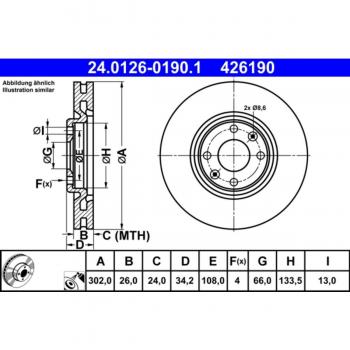 Disco de freno ATE 24.0126-0190.1, frente, ventilado, altamente carbonizado, 1 pieza