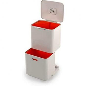Joseph Joseph Totem Max 60 Litre Waste Separation and Recycling Kitchen Bin, Stone