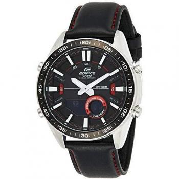 Casio EDIFICE Reloj en caja sólida de acero inoxidable, 10 BAR, Negro, para Hombre, con Correa de Cuero, EFV-C100L-1AVEF