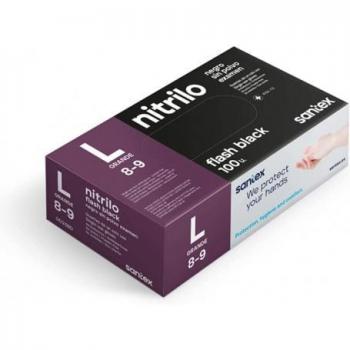 Santex Flash Black Pack de 100 Guantes de Nitrilo Talla L - 6 Gramos - Sin Polvo - Libre de Látex - Ambidiestros - No Estériles - Color Negro