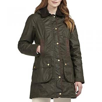 Barbour Women's Bower Waxed Parka Jacket - Olive Green - Size 38/UK12