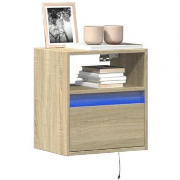 Muebles de TV de pared con luces LED, 2 unidades, roble Sonoma, dimensiones 41x31x45 cm, color marrón