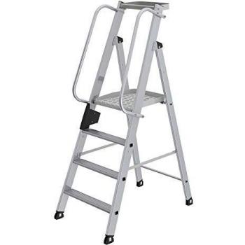 Escalera de Plataforma de Aluminio 4 Escalas con Bandeja, Altura de Trabajo hasta 2,95 m, Unilateral