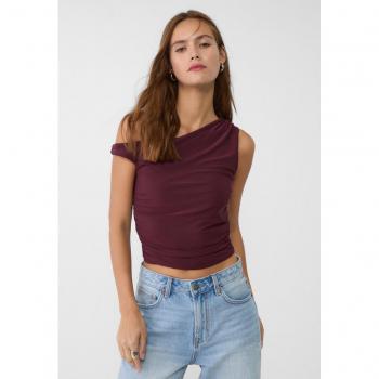 Stradivarius Asymmetric Gathered Crop Top Purple L
