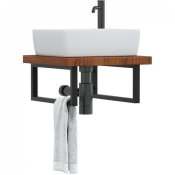 Estante de lavabo de pared de acero y madera maciza de roble marrón vidaXL
