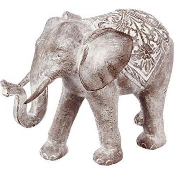 Estatua de Elefante Jade en Resina - Efecto Blanqueado - 30 cm - Gris