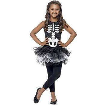 Smiffys-43029l Diseño Disfraz de Esqueleto, Vestido con tutú Estampado, Color Negro, L-Edad 10-12 años
