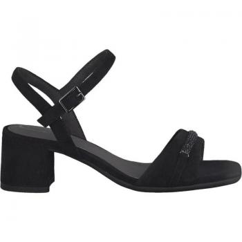 Sandalia mujer 88301 TAMARIS CONFORT nubuck negro con detalle de pedrería, plantilla acolchada, ajuste tira con velcro, tacón forrado de 5 CM