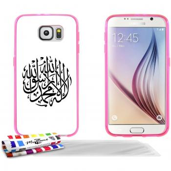 Carcasa Flexible Ultra-Slim SAMSUNG GALAXY S6 de exclusivo motivo [Shahada al liwa] [Rosa] de MUZZANO  + 3 Pelliculas de Pantalla UltraClear + ESTILETE y PAÑO MUZZANO REGALADOS - La Protección Antigolpes ULTIMA, ELEGANTE Y DURADERA para su SAMSUNG GAL