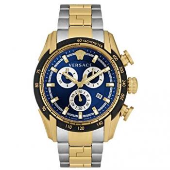 Versace V-Ray Chronograph Watch - 44mm Bicolor Blue and Yellow for Men, Water Resistant 5ATM