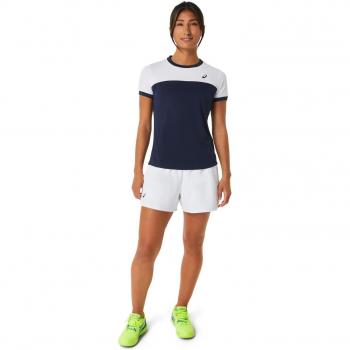 Asics Court Camiseta de Tenis para Mujer Manga Corta Color Azul Oscuro/Navy Tallas XS - Blanco