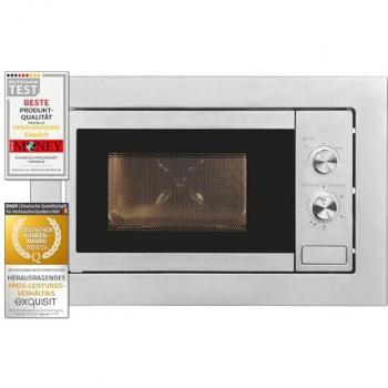 Microondas Integrable Exquisit EMW10-020, 20L, 800W, Inox, Plato Giratorio de 25.5 cm, Función Descongelación