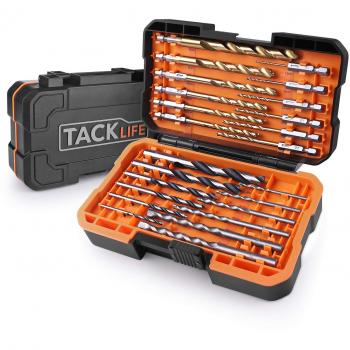 Juego de Brocas TACKLIFE DB02 24 Puntas Profesional, 12 PCS para Metal, 6 PCS para Concreto, 6 PCS para Madera, Adecuado para Una Variedad de Lugares