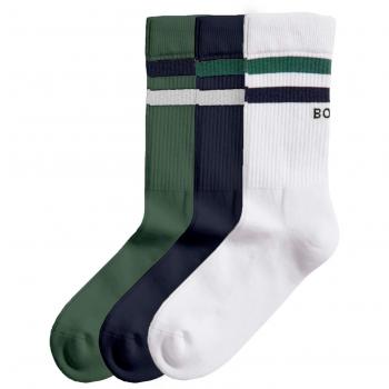 Björn Borg Double Stripe Ankle Crew Sports Socks for Men - Dark Blue, Multicolor, Size 36-40 (3-Pack)