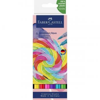 Rotuladores Faber-Castell Goldfaber Aqua Dual Marker, Doble Punta, Acuarelables, Estuche Candy de 6 Colores Surtidos