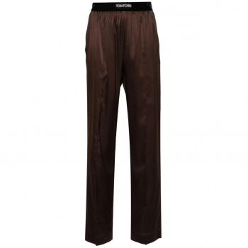 Tom Ford Women's Brown Satin Silk Tapered Pajama Pants, Size Medium