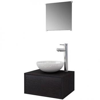 vidaXL Set Muebles para Baño Modelo con Lavabo y Grifo Incluido 4 Piezas Armarios Almacenamiento Ducha Bañera Mobiliario Cajonera Negro