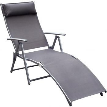 Outsunny Tumbona Plegable Respaldo Ajustable a 7 Niveles con Almohada Texteline Resistente Relax en Exterior Piscina Terraza 137x63.5x100.5cm Metal