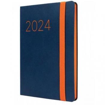 Finocam Agenda 2024 Flexi Lisa Azul Semana Vista Horizontal F4 118x168mm Enero-Diciembre Español Multilingüe Encuadernada
